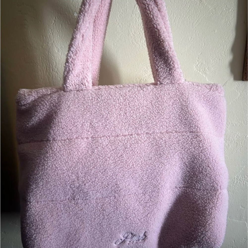 Pink Sherpa Tote Bag - , Plush Everyday Handbag